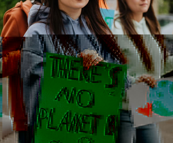 Youth at climate protest rally, holding signs for environmental awareness and change.